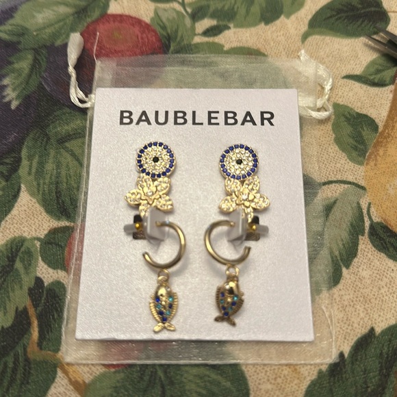 Baublebar 3 piece pierced earrings with evil eye, flower, fish design NEW - Picture 1 of 2